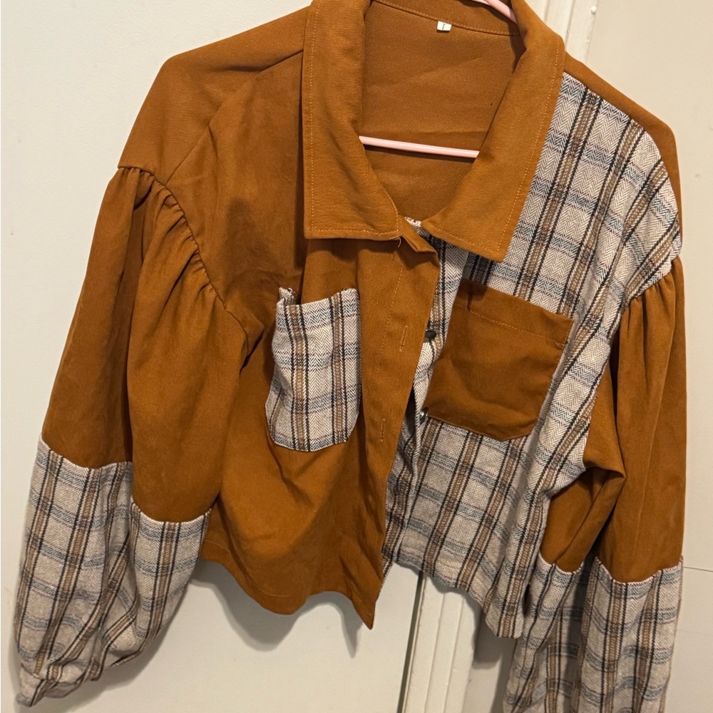 SHEIN Brown Plaid Patchwork Jacket